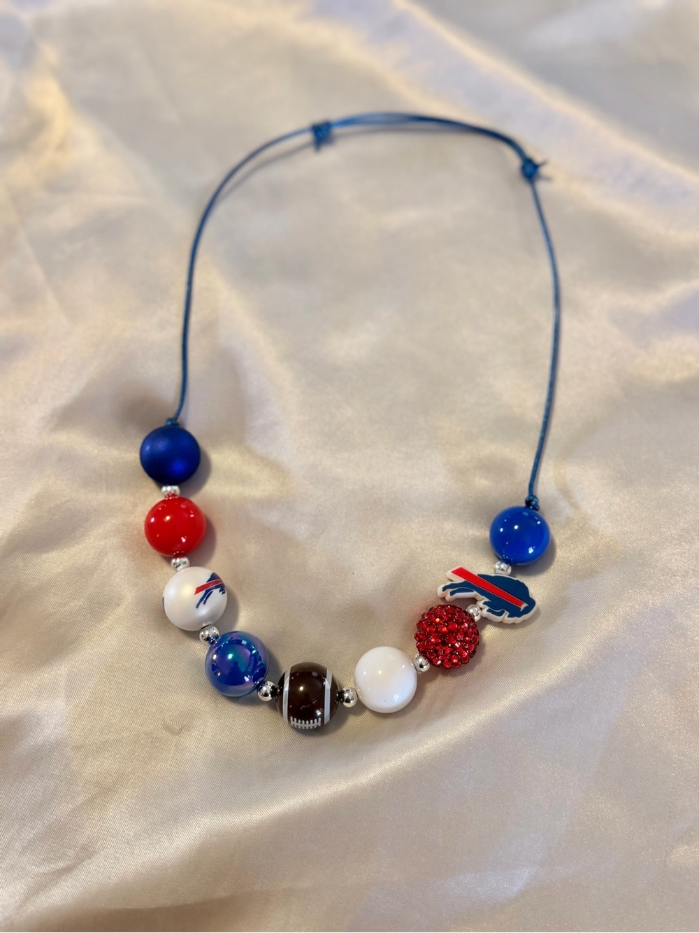 Buffalo Beaded Necklace - Blue & Red Team Design